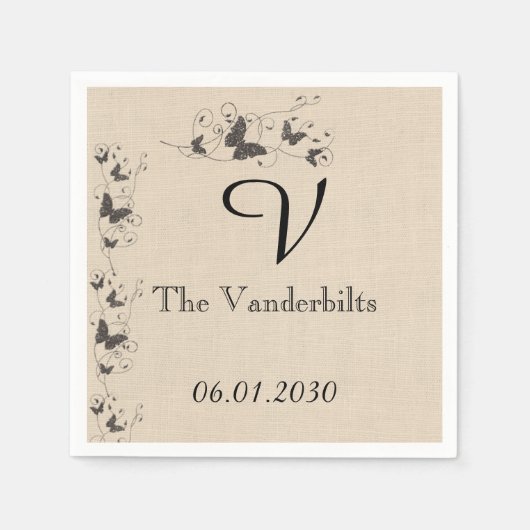 Chocolade vlinders op Ecru linnen bruiloft Servetten (Voorkant)