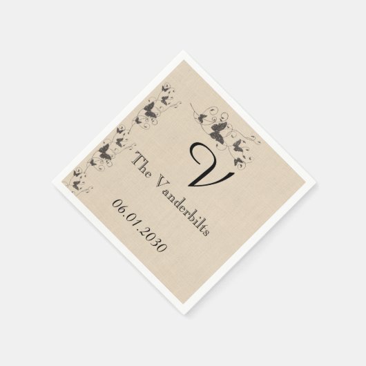 Chocolade vlinders op Ecru linnen bruiloft Servetten (Hoek)