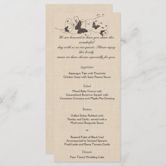 Chocolade Vlinders op Ecru Wedding Menu (Voorkant / Achterkant)