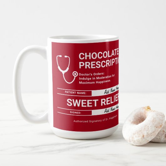 Chocolade Voorschrift Humor Rood Wit Modern Fun Koffiemok (Met donut)