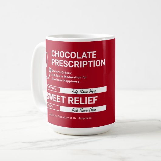 Chocolade Voorschrift Humor Rood Wit Modern Fun Koffiemok (Voorkant links)