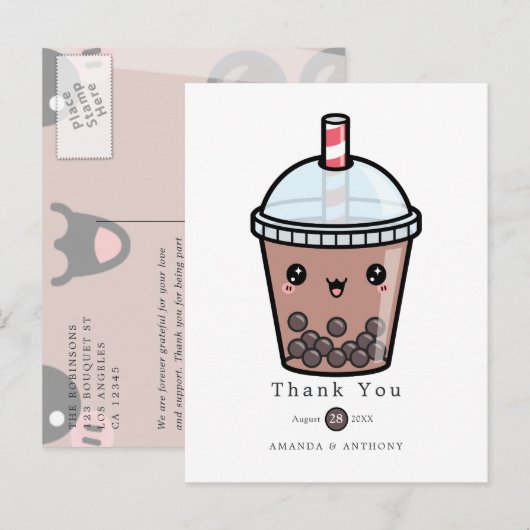 Chocolade Waterverf Bloem Bruiloft Dank Je Post Briefkaart (Voorkant / Achterkant)