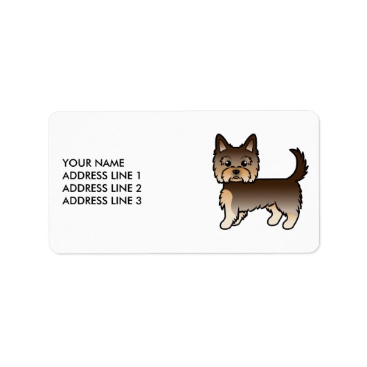 Chocolade Yorkshire Terrier Hond & Aangepaste Teks Etiket (Voorkant)