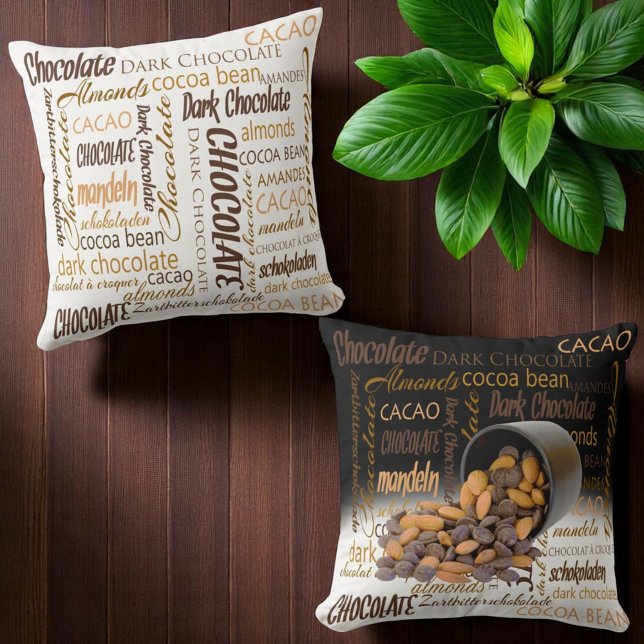 Chocoladebeetjes en amandelen sluiten foto's kussen (Different front and back pillow design)