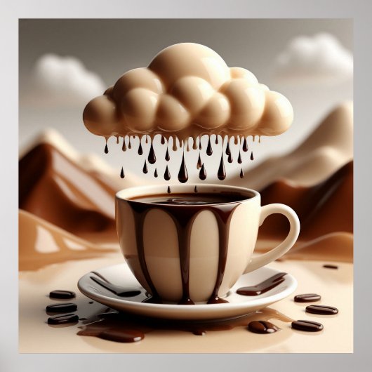 Chocoladebeker met Fantasie Wolk Druppelend Poster (Voorkant)