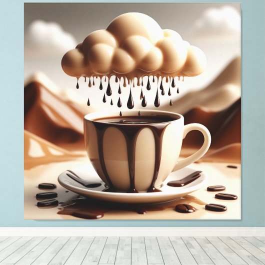Chocoladebeker met Fantasy Cloud Dripping Canvas Afdruk (Insitu (Houten vloer))