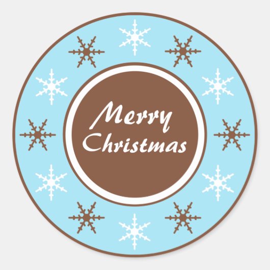 Chocoladebruin & Blauw Ronde Kerst stickers (Voorkant)