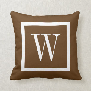 Chocoladebruin en wit Preppy Square Monogram Kussen