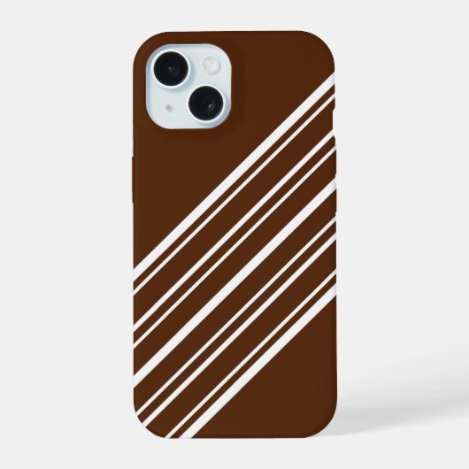 Chocoladebruin met witte strepen iPhone 15 case (Achterkant)