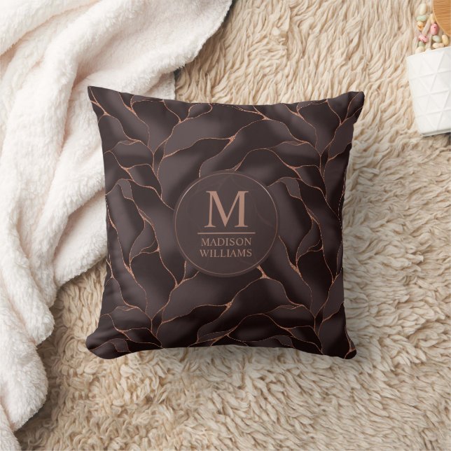 Chocoladebruin & Roze Goud Abstract Golfpatroon Kussen (Deken)