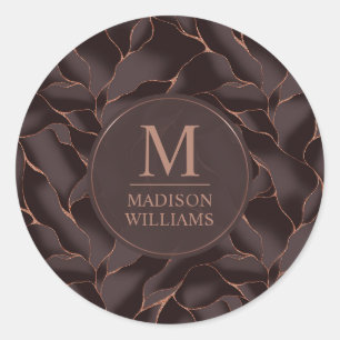 Chocoladebruin & Roze Goud Abstract Golfpatroon Ronde Sticker