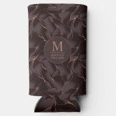 Chocoladebruin & Roze Goud Abstract Golfpatroon Seltzer Blikjeskoeler (Achterkant)