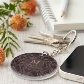 Chocoladebruin & Roze Goud Abstract Golfpatroon Sleutelhanger (Voorkant Rechts)