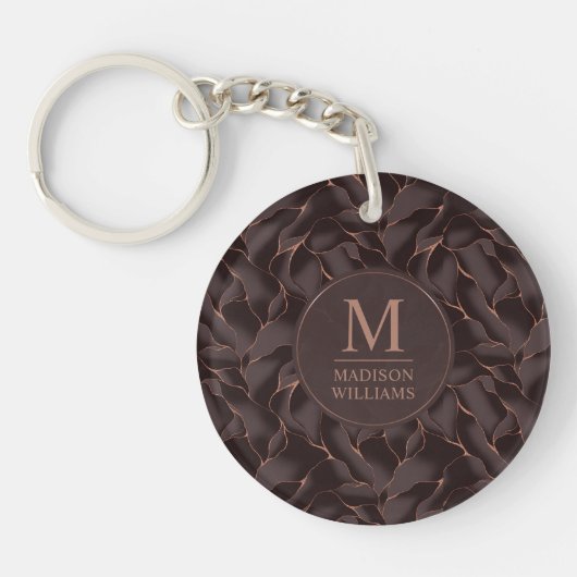 Chocoladebruin & Roze Goud Abstract Golfpatroon Sleutelhanger (Voorkant)