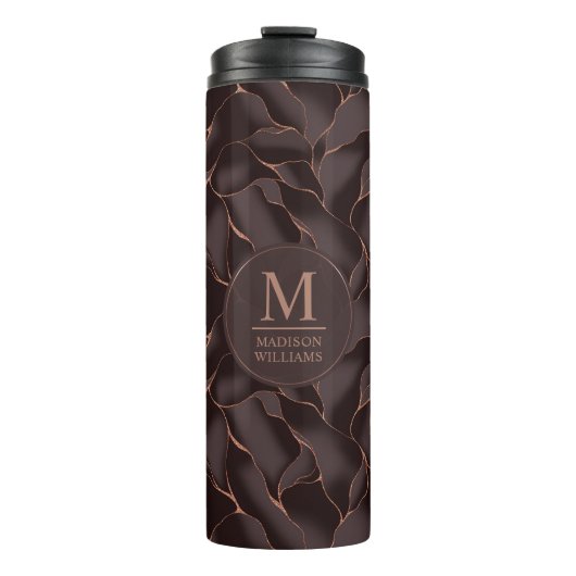 Chocoladebruin & Roze Goud Abstract Golfpatroon Thermosbeker (Voorkant)