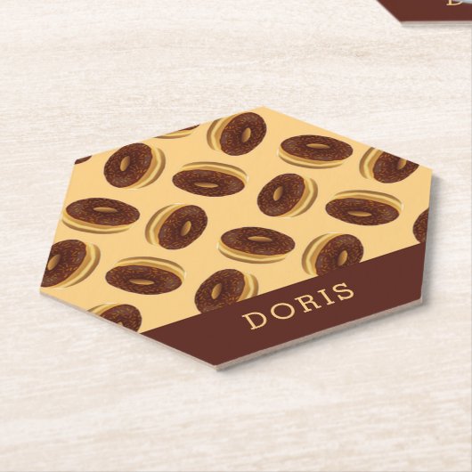 Chocoladebruine donuts patroon kartonnen onderzetters (Schuin)