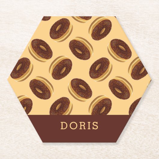 Chocoladebruine donuts patroon kartonnen onderzetters (Voorkant)