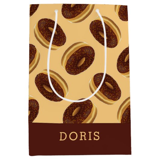 Chocoladebruine donuts patroon medium cadeauzakje (Voorkant)