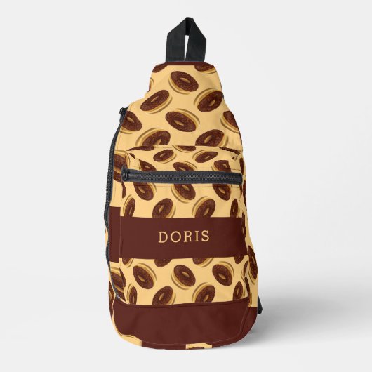 Chocoladebruine donuts patroon sling bag (Voorkant)