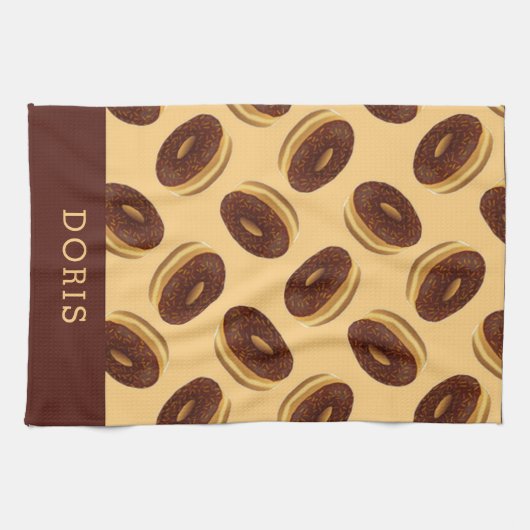 Chocoladebruine donuts patroon theedoek (Horizontaal)