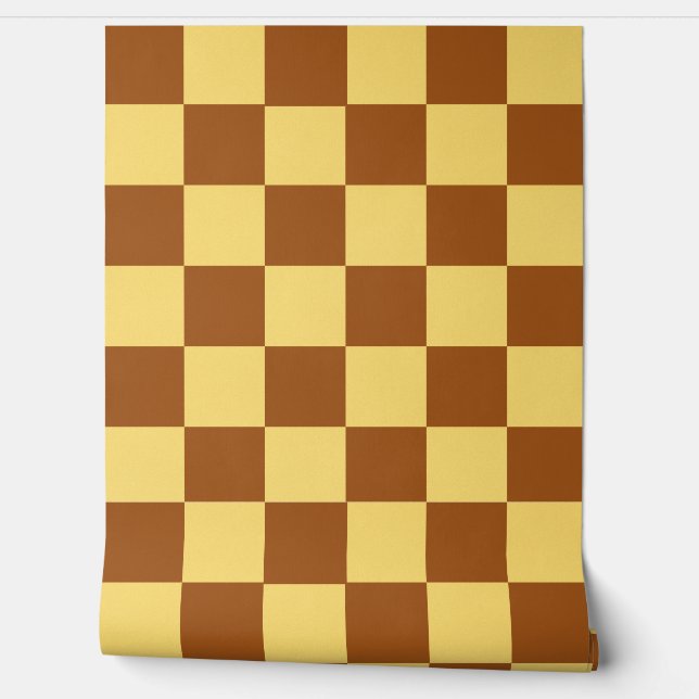 Chocoladebruine en botergele retrobehang behang (Afrollen)