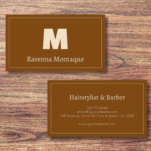 Chocoladebruine gepersonaliseerde monogram letter visitekaartje