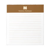 Chocoladebruine gepersonaliseerde monogram naam ge notitieblok (Voorkant)