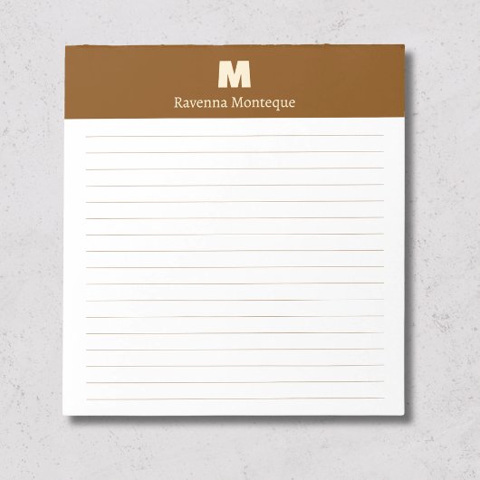 Chocoladebruine gepersonaliseerde monogram naam ge notitieblok