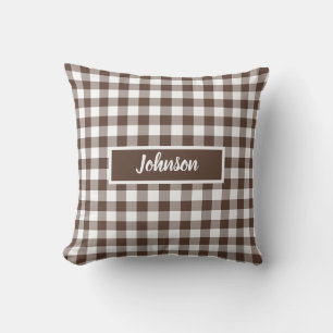 Chocoladebruine geruite gingham aanpasbaar kussen