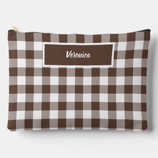 Chocoladebruine geruite gingham gepersonaliseerde etui (Voorkant)