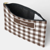 Chocoladebruine geruite gingham gepersonaliseerde etui (Open)