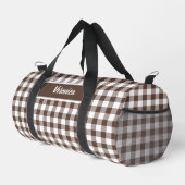 Chocoladebruine geruite gingham gepersonaliseerde plunjezak (Rechterhoek)
