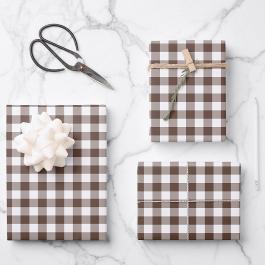 Chocoladebruine geruite Gingham Inpakpapier Vel (Voorkant)