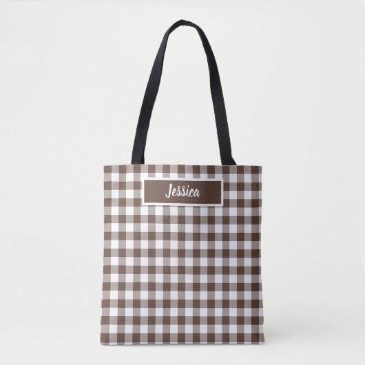 Chocoladebruine geruite gingham retro kleur tote bag (Voorkant)