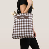 Chocoladebruine geruite gingham retro kleur tote bag (Dichtbij)