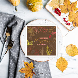 Chocoladebruine Lijnkunst Herfstbladeren Thanksgiv Servet