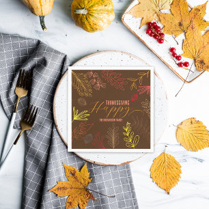 Chocoladebruine Lijnkunst Herfstbladeren Thanksgiv Servet