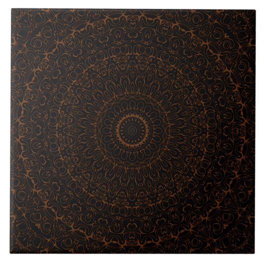 Chocoladebruine mandala met ingewikkelde symmetrie tegeltje (Voorkant)