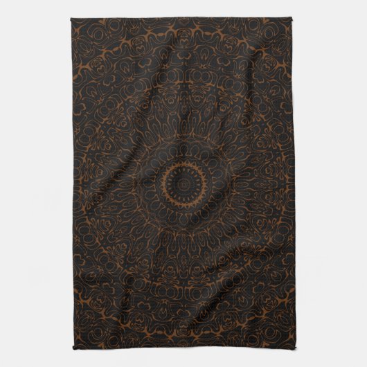 Chocoladebruine mandala met ingewikkelde symmetrie theedoek (Verticaal)
