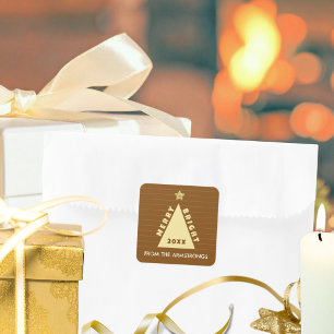 Chocoladebruine Minimalistische Kerstboom Vierkante Sticker