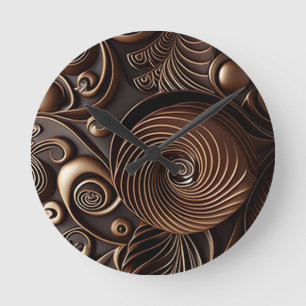 Chocoladebruine Sierlijke Spiraalvormen en Krullen Ronde Klok