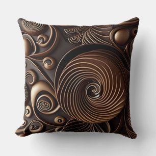 Chocoladebruine spiralen met bronzen lijnwerk kussen