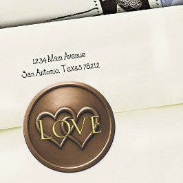 Chocoladebruine Twee Verstrengelde Harten Trouw Ronde Sticker