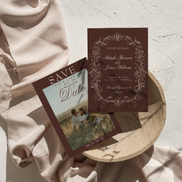Chocoladebruine Vintage Foto Oude Geld Huwelijk Save The Date