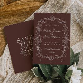 Chocoladebruine Vintage Huwelijk met Oude Geldstij Save The Date