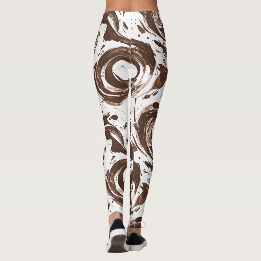 Chocoladebruine witte Snoepjes wervelingen Leggings (Achterkant)