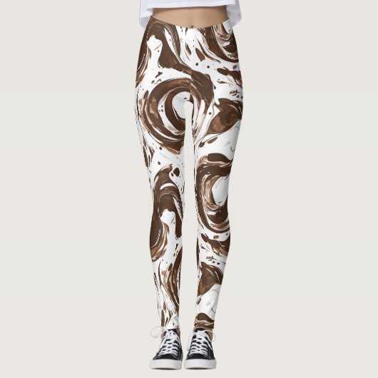 Chocoladebruine witte Snoepjes wervelingen Leggings (Voorkant)
