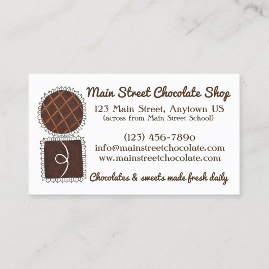Chocoladechocolade Winkelbonen Snoep Visitekaartje (Achterkant)