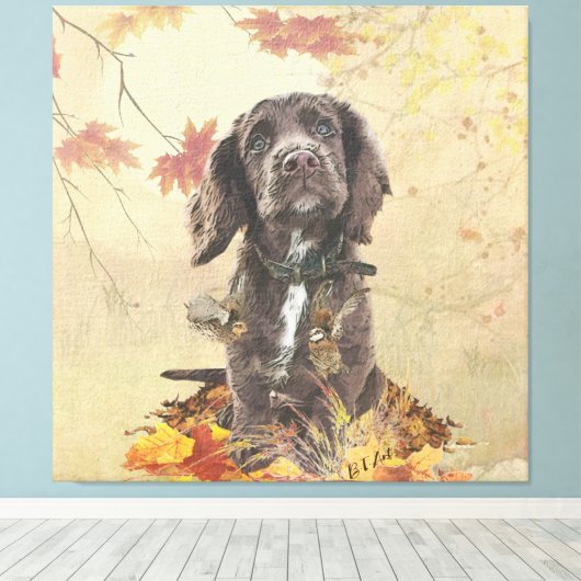 Chocoladecockerspanielpuppy Canvas Afdruk (Insitu (Houten vloer))