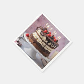 Chocoladecrème verjaardagstaart met aardbeien, servet (Hoek)